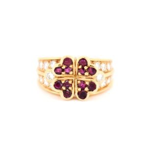 Boucheron Bague Or 18 carats Diamants Rubis vintage femme, face